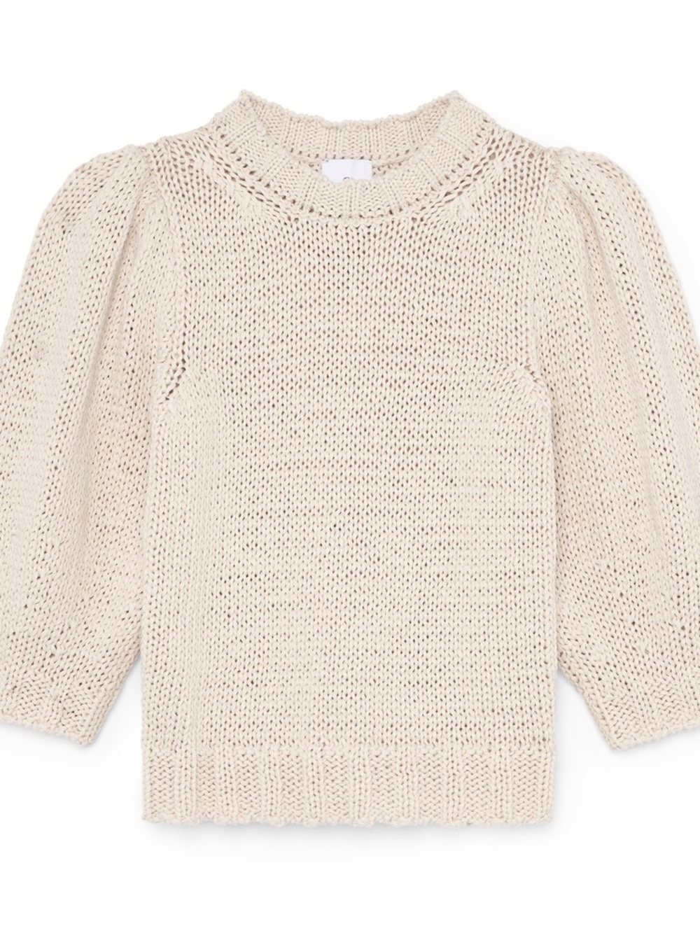 Goop One-And-Done Sweater Chunky Puff Sleeve Ivory Cotton Chunky L EUC